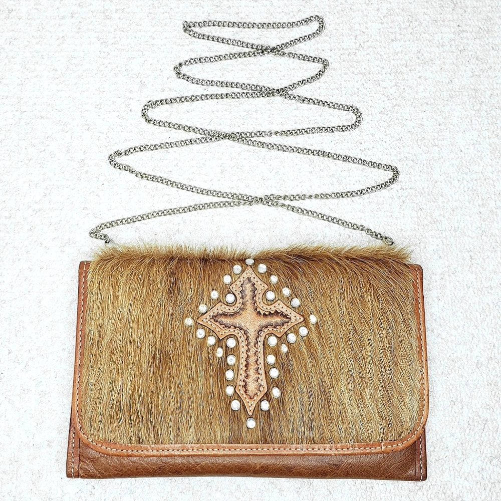 Montana Silversmiths Crossbody Clutch Leather Calf Hair Convertible